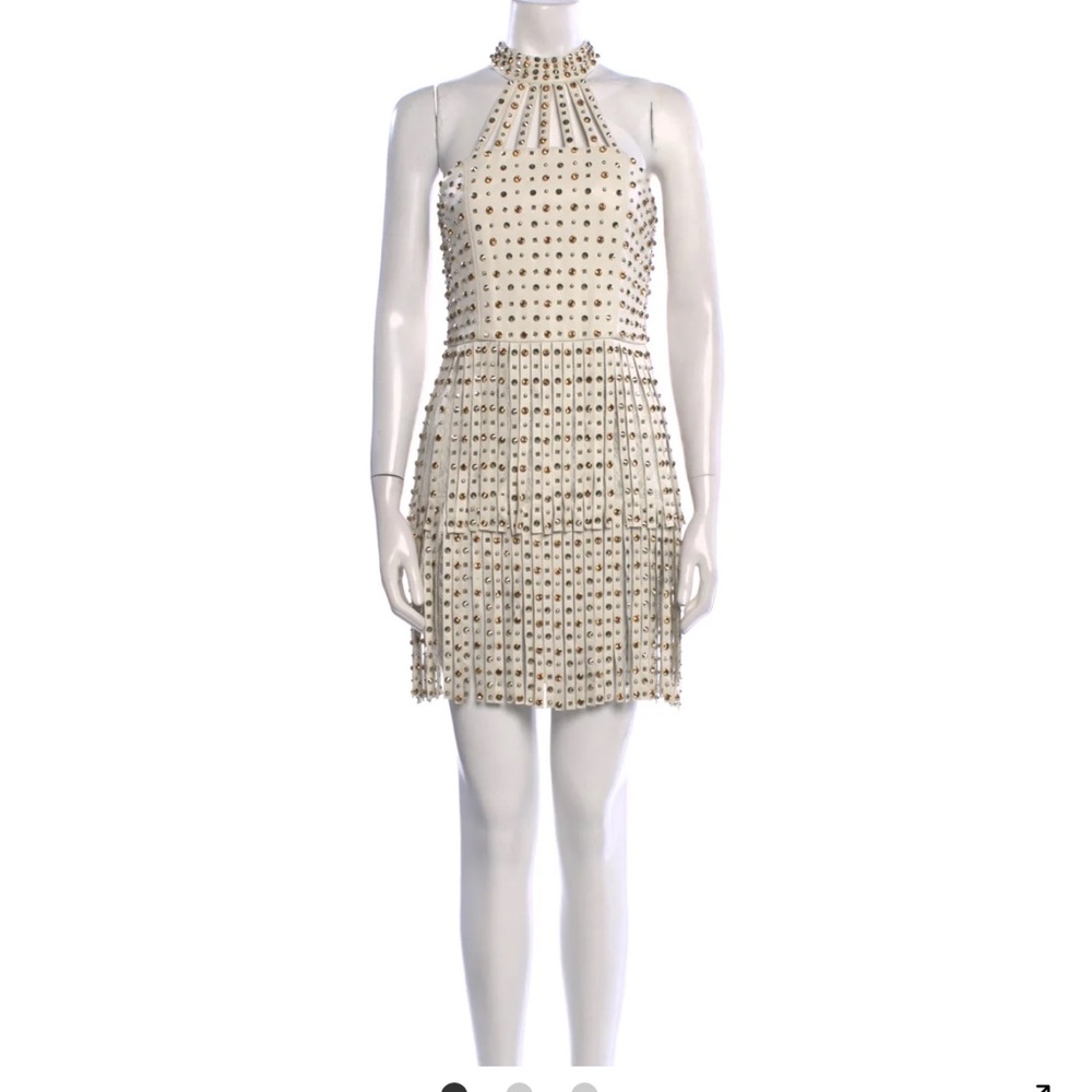 Alice + Olivia Ivory Studded leather Halter Mini Dress